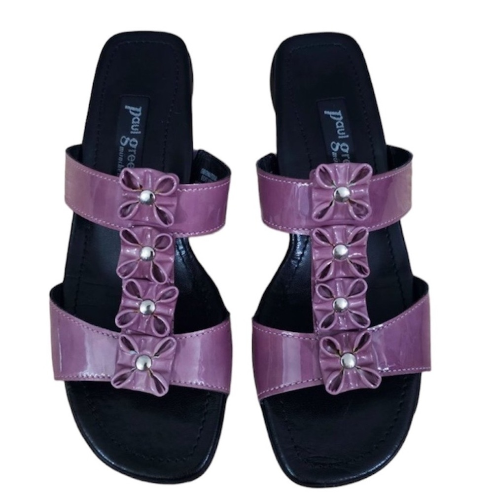 Paul Green Eggplant Lavender Purple Patent Leather Floral Slide Sandals 9